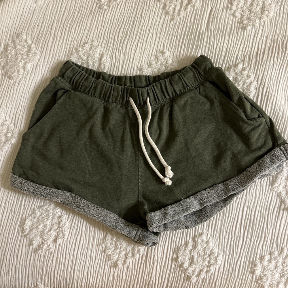army green h&m lounge shorts